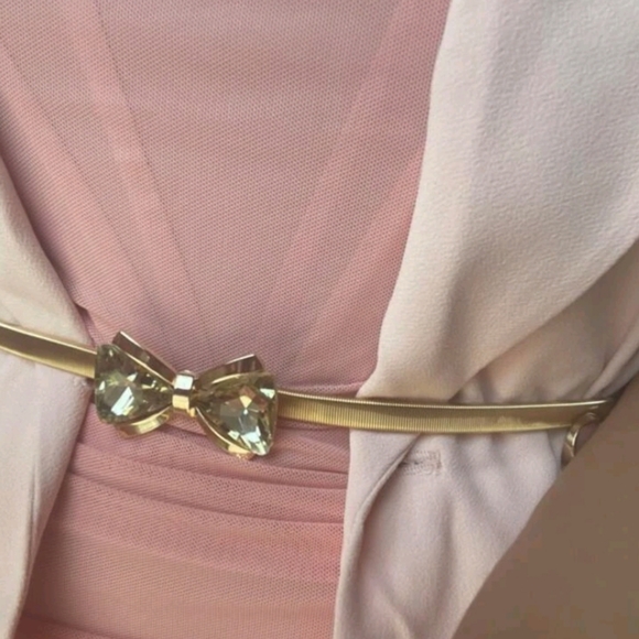 Metallic stretch Gold belt bow buckle waist cinch elegant evening dress - Picture 10 of 10